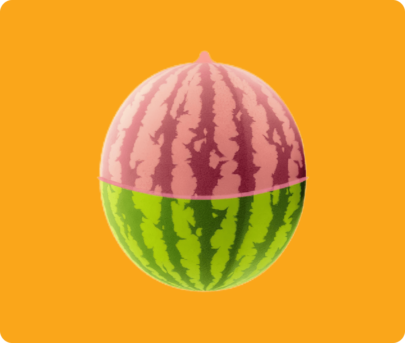 watermelon with condom on and orange background
