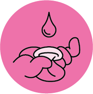 Icon of a soap bar and water droplet on a pink background