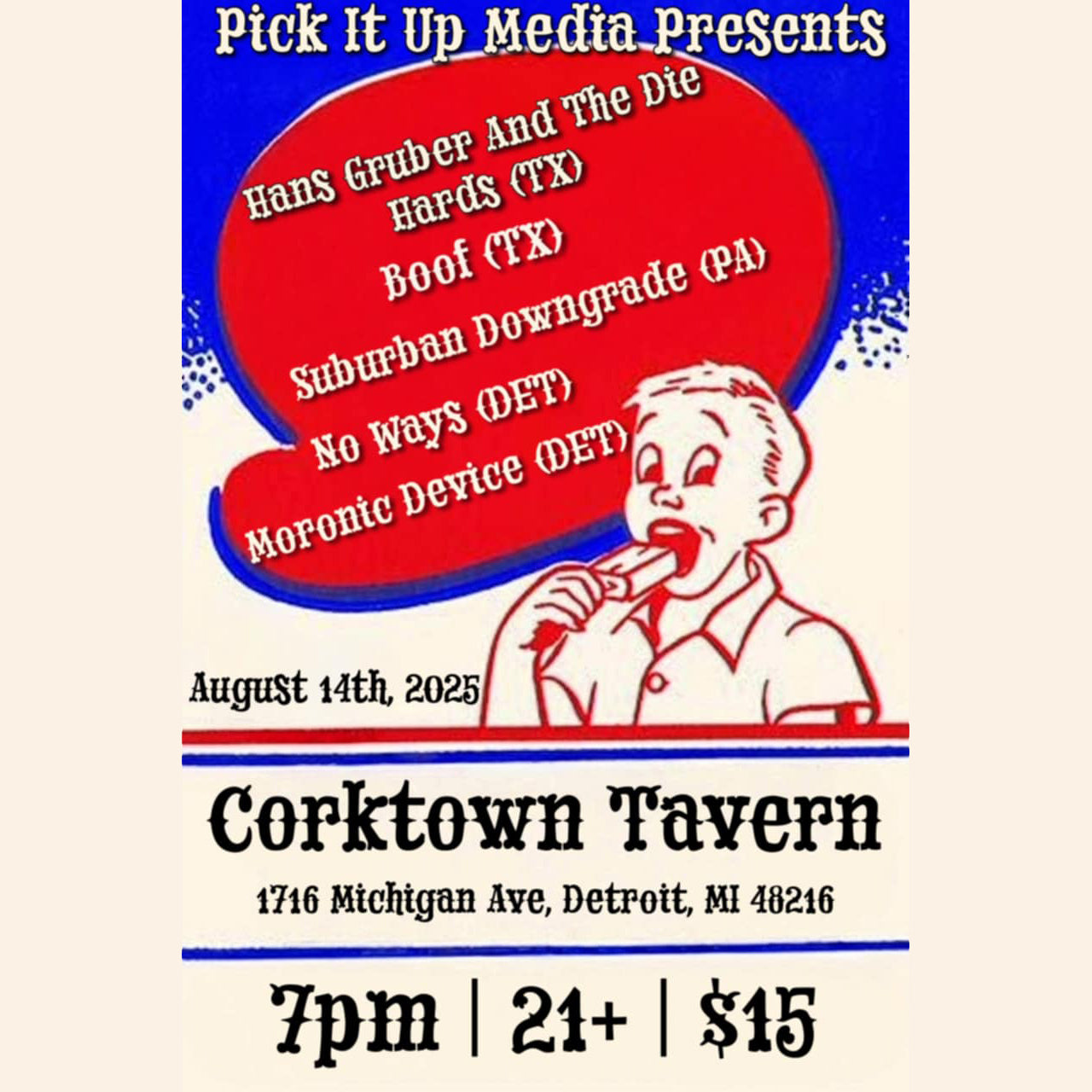 Promotional poster for an event at Corktown Tavern with band names and details.
