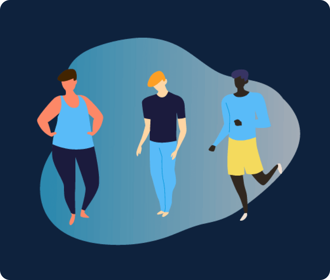 3 people drawing with blue background